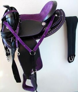 12 Purple BLING BLACK WESTERN PONY YOUTH KID PLEASURE TRAIL HORSE 