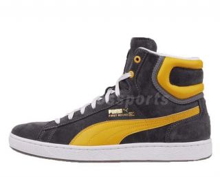 Puma First Round S Grey Yellow New Mens Retro Basketball Casual Shoes 