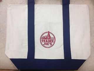 TRADER JOES CANVAS RED WHITE BLUE ECO FRIENDLY SHOPPING BAG TOTE 