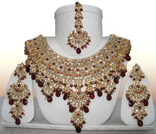 Indian Bridal Jewelry Jodha Akbar Set 921 Maroon + Earrings 