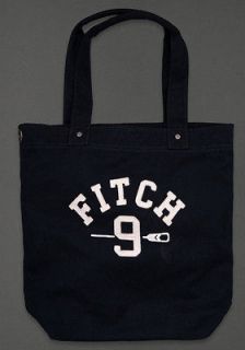 Abercrombie & Fitch Tote Book Bag Cotton Canvas Logo Womens Purse Navy 