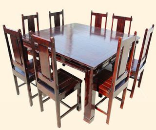 Cherry 9 Pc Square Wood Dining Kitchen Table and Mission Chairs Set 