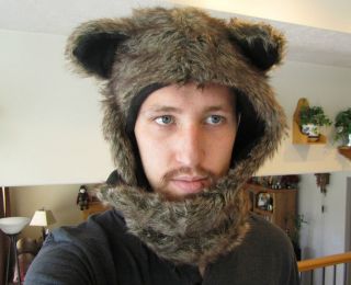 Radical Plush Faux Fur Animal Spirit Hat Grizzly Bear Hood Scarf with 