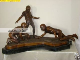 Solid Bronze Statue of 3 American Boy Football Players on marble base