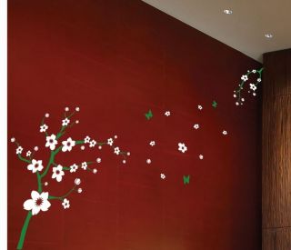 CHERRY BLOSSOM WALL ART STICKER ROOM DECAL STENCIL BUTTERFLY FLOWERS 