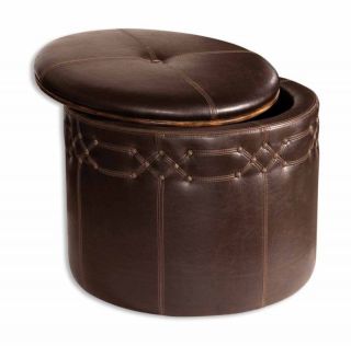 Small Round Chocolate Brown Tufted Storage Ottoman