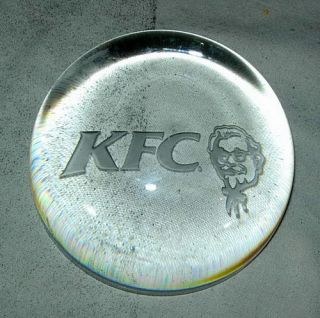 OLDER 1970S KFC KENTUCKY FRIED CHICKEN GLASS PAPERWEIGHT with THE 