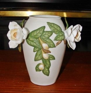   MAGNOLIA VASE   HIGH RELIEF, BISQUE PORCELAIN, MINT NEW IN BOX 1996