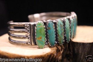 Old Pawn sterling silver bracelet w/8 stunning green turquoise stone