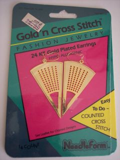 1985 Gold N Cross 24 Kt Gold Plated Earrings Cross Stitch Kit NIP