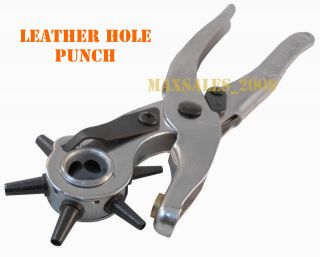   REVOLVING HOLE PUNCH Chrome Finish Pliers Punch Belt Holes Tool