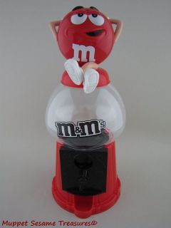 Ms CANDY GUMBALL TYPE CANDY DISPENSER M&M Coin Bank Red on Top Takes 
