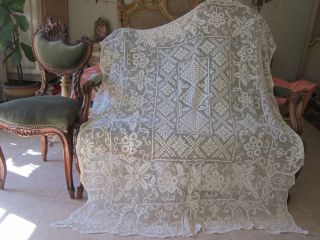 Antique French Linen Lace petite Tablecloth 60x48
