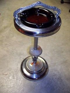 Antique Standup swirl glass & chrome vintage antique standing Ashtray 