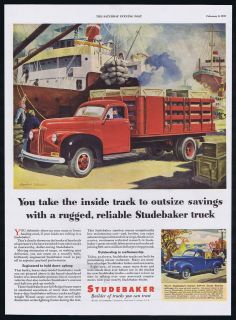 1947 Studebaker HD Flatbed 1/2 Ton Pickup Truck Ship Dock Art Ad