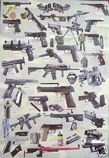 GUN POSTER MACHINE GUNS,PISTOLS,RIFLES,REVOLVERS,BB,AIR