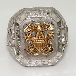 Vintage Sterling Silver/925 Gold Heavy US Navy/Military Eagle Ring 8.5 
