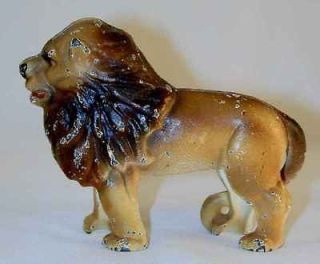 Antique Painted Cast Iron Still Penny Bank Walking Lion with Tail 
