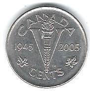     WORLD WAR II CANADA VICTORY NICKEL 1945 2005 60th ANNIVERSARY COIN
