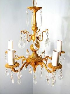 VINTAGE 5 ARM CUT CRYSTAL FRENCH CHANDELIER LAMP LIGHT