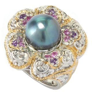   Two tone Peacock Pearl, Amethyst and Pink Sapphire Ring (9 10