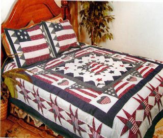 Great American King Quilt Set with 2 Shams 100% Cotton Fill Patriotic 