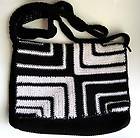   Black White Knit Crochet Purse Handbag Hippie BOHO Retro Shoulder Bag