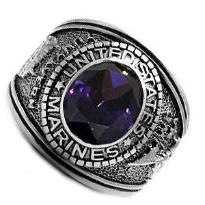 Mens Amethyst CZ US Marines Military Stainless Steel Ring
