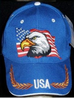 Cap American Eagle & USA Flag Blue Baseball Milit​ary