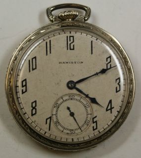 Vintage Hamilton 14K White Gold Filled GF Pocket Watch 17 Jewels Runs 