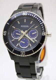 Fossil Stella Multifunctions Blue Dial Black Acrylic Band Watch Date 