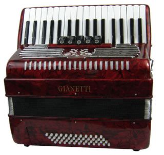 Beautiful Beginner Red Piano Accordion W/Case/Strap 48 Bass 34 Key 5 