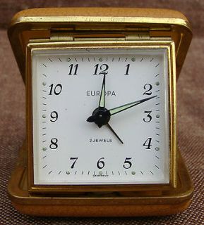 Nice 1950 EUROPA 8 days 2 jewels Travel Alarm Clock GERMANY.