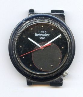 Vtg Timex Watercolors WR Black Dial Mens Wrist Watch Case & Movt No 
