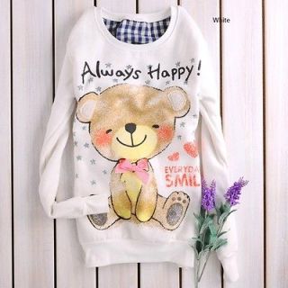   Cute Smily Bear Cartoon Cotton white top sweatshirt US normal size M