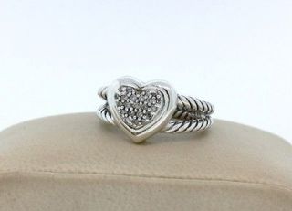 David Yurman 925 Silver Heart Diamond Ring Size 7