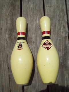 VINTAGE PAIR ABC VULCAN BOWLING PIN VULTEX 1950s 60s drilled for lamps