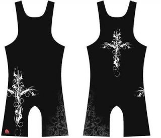Black wrestling singlet with Cross, Youth Boys Kids Men All Sizes, by 