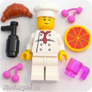 M515 Lego Restaurant Pizza Chef Minifigure & Foods NEW