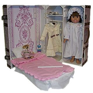 DOLL CLOTHES TRUNK SUITCASE & BED FOR AMERICAN GIRL PNK