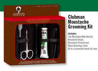 Clubman Moustache Grooming Kit with wax. trimmer, brush, comb and 
