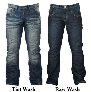 Mens Jeans Crosshatch Denim Blue Faded Boot Cut Designer Branded 