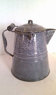 Vintage Medium Enamel Gray Mottle Graniteware Coffee Pot