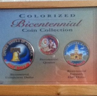 Colorized Bicentennial 3 COIN COLLECTION Eisenhower Dollar Quarter 