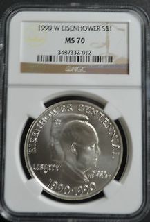 1990 W EISENHOWER NGC MS 70 COMMEMORATIVE SILVER US MINT COIN 
