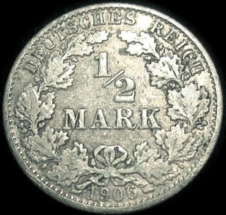 German Empire 1906A Silver Half Mark Coin GREAT COIN S&H Discounts