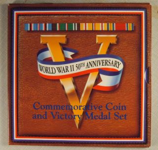   World War 2 Coin and Victory Medal Commemorative Half Dollar Set BU