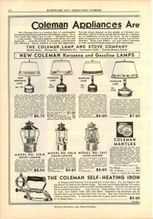 1935 AD 2 Page Coleman Kerosene Gasoline Gas Lamp Camp Stoves Sad Iron
