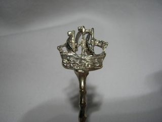   Netherlands Small Demitasse Silver Spoon w/ 3D Ship on Top 3 5/8