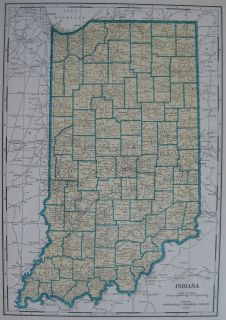 1932 Vintage State Map of INDIANA IN Neat Color Scheme